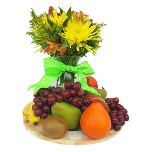 Fresh Flowers & Fruit Gift Basket